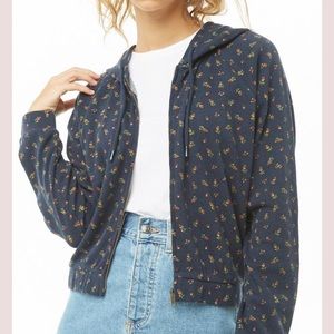 Forever 21 Floral Zip Up Hoodie